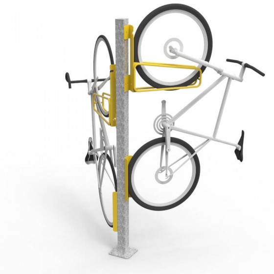 e3vr 45r and l angled vertical bike racks with double side e3vr p post perspective