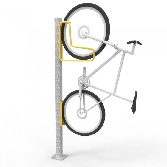 e3vr f vertical bike rack with e3vr p mounting post bike perspective